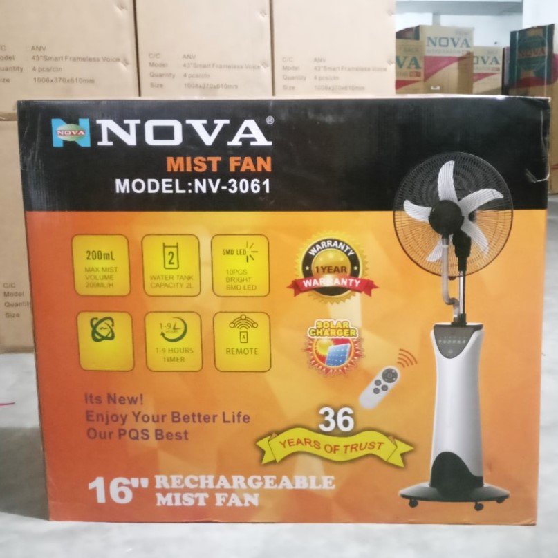 NOVA Rechargeable Mist Fan 16” | NV-3061 | AC/DC + Solar Support