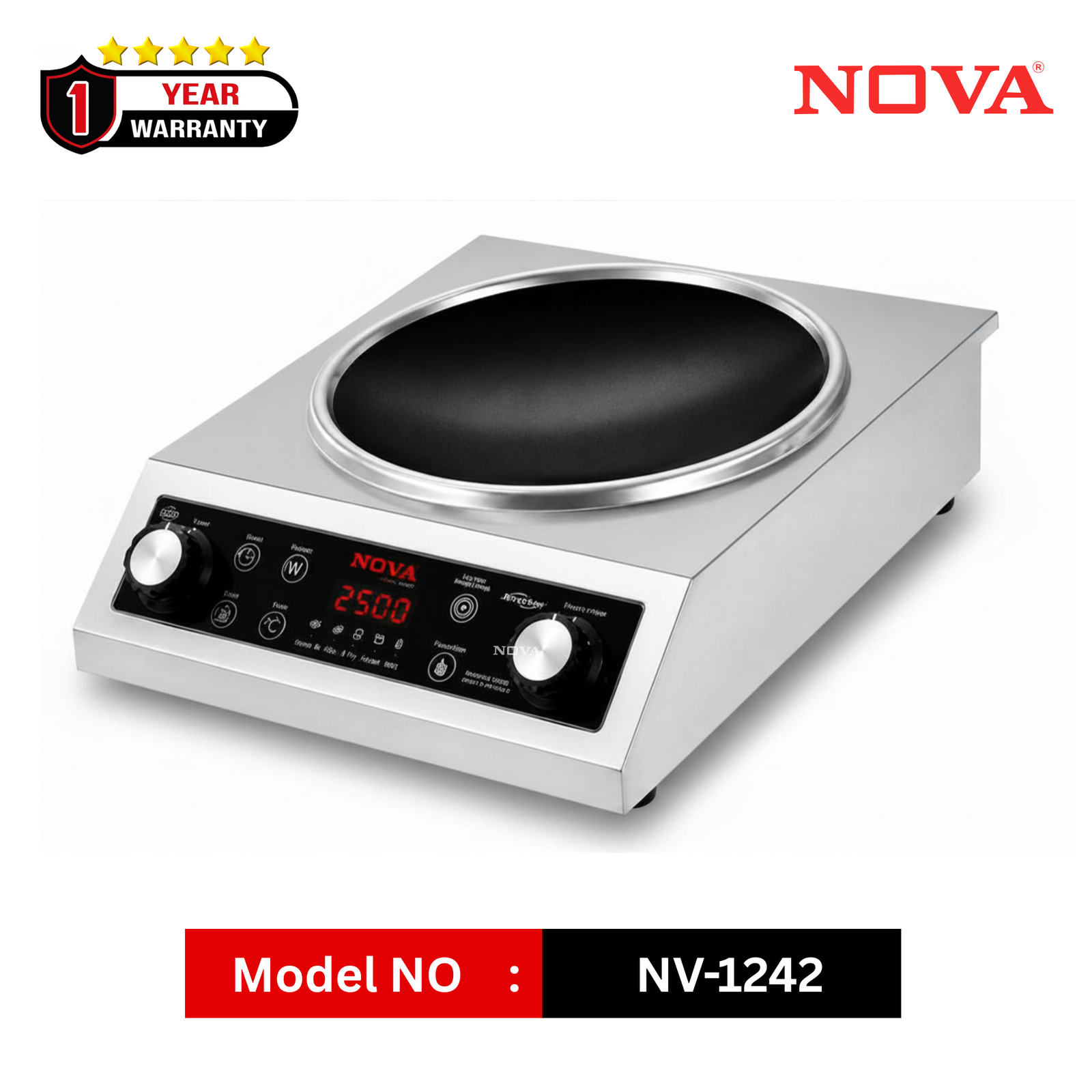 NOVA Infrared Cooker 2500W Double Heater | NV-1242-SS | Inverter Friendly | Touch & Knob Control