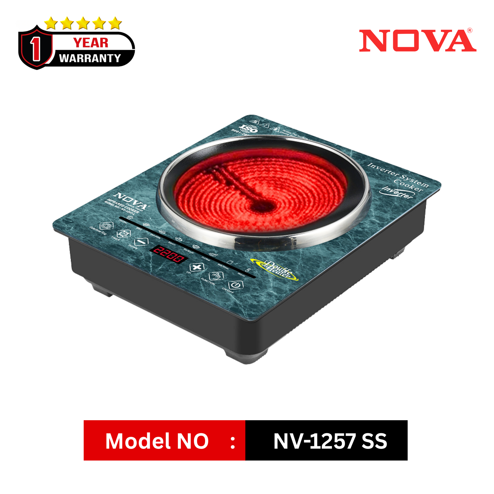 NOVA Infrared Cooker 3500W Double Heater | NV-1257-L | Inverter Friendly | Touch & Knob Control