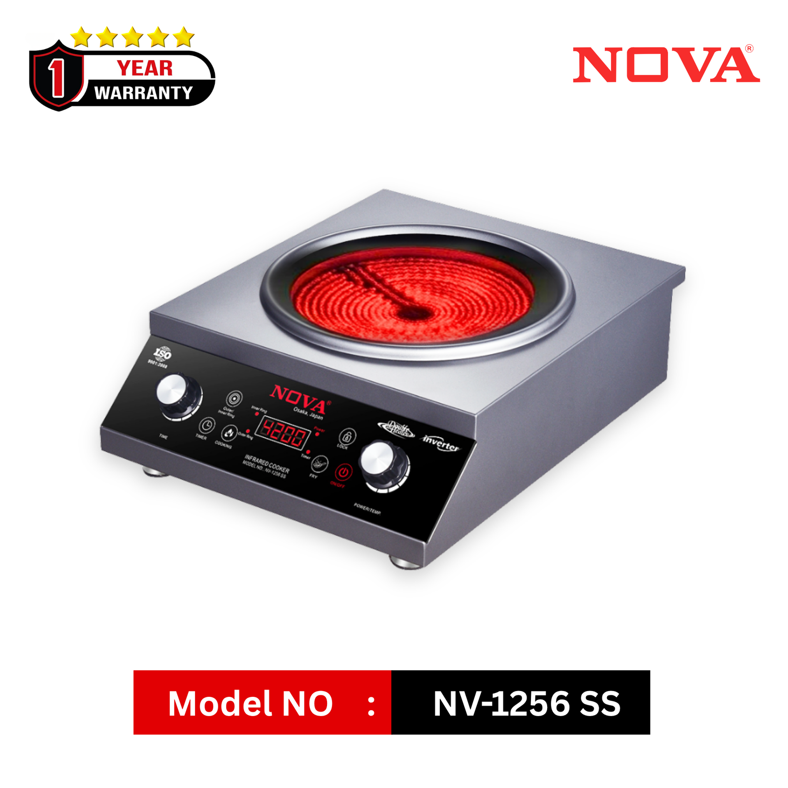 NOVA Infrared Cooker NV-1256-SS | 4200W Double Heater | Inverter Friendly | Touch & Knob Control